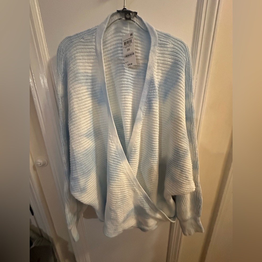 INC women’s blue and white wrap sweater- NWT